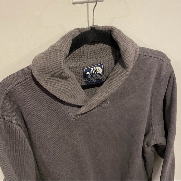 North Face mens heavyweight collared sweatshirt waffle fabric lined  Sz L Gray - Picture 4 of 13